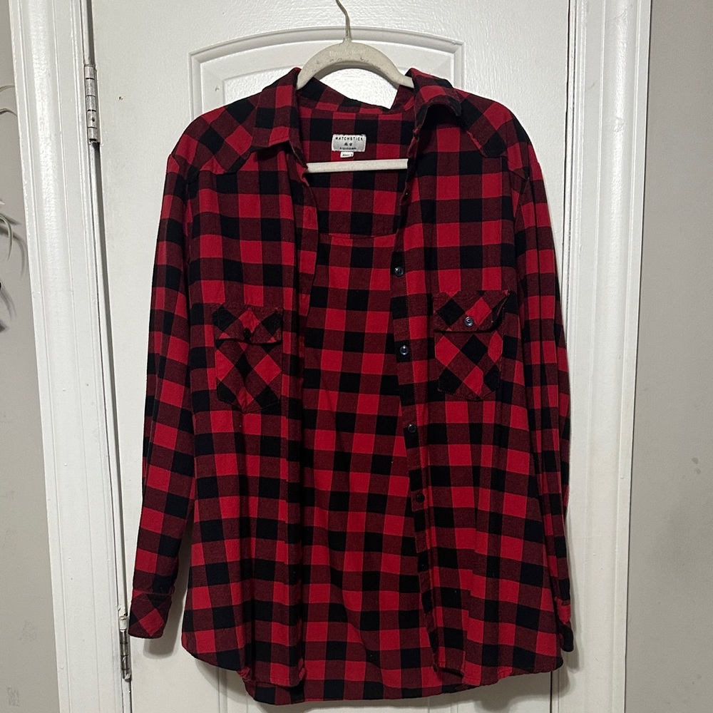 Red and Black Plaid Button-Up Shirt